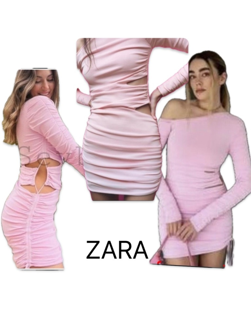 ZARA Pink Knit Asymmetric One Shoulder Cut Out Draped Dress S Fits XS